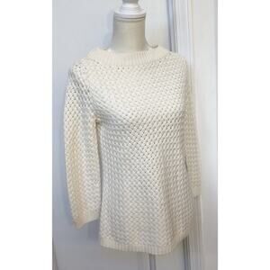 Talbots Ivory Cable Knit Sweater Small Boat Neck Cotton Blend Classic Preppy
